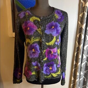 Alpaca Imports Pansy Floral Cardigan Sweater SZ Medium